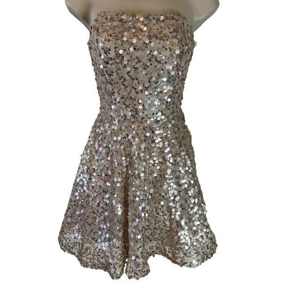 Crystal Doll Champagne Sequin‎ Strapless Party Cocktail Dress Size 3 - Picture 1 of 10